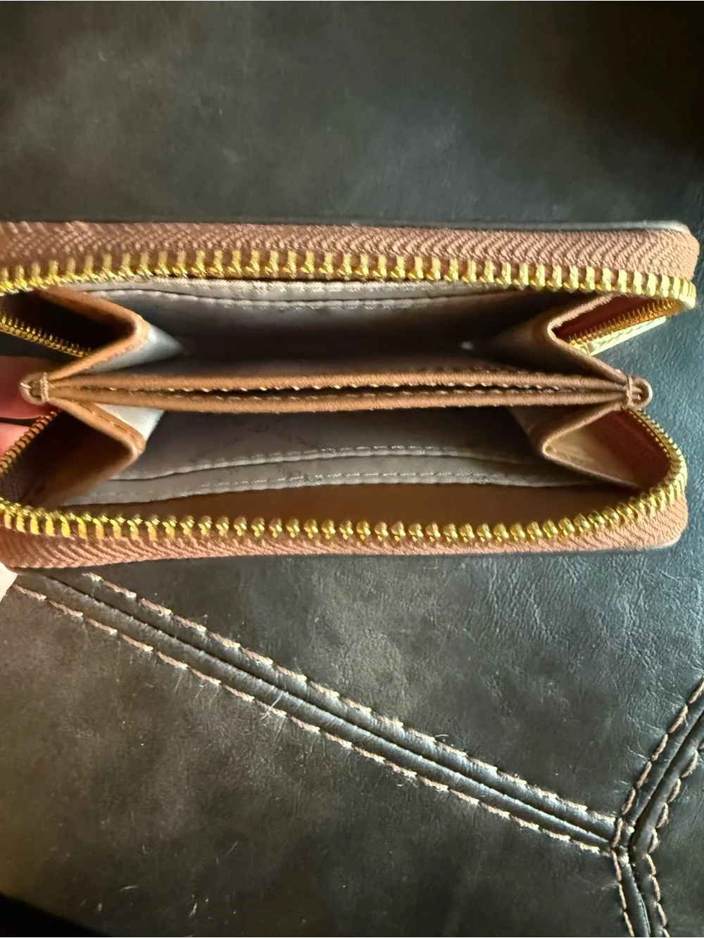Michael Kors Brown/Tan Logo Jet Set Travel Wallet with Gold Hardware